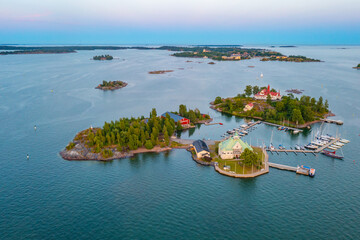 View of Valkosaari inhabited island in the Helsinki bay in Finland.