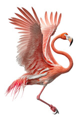 a summer-themed illustration featuring a cool isolated pink flamingo bird spreading its wings set on a transparent background and provided in PNG. T-shirt design. Generative AI