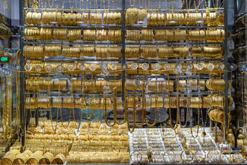 Close up golden traditional oriental jewelry