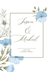 Wedding invitation. Floral linen hand-drawn illustration.