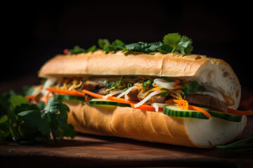 Banh Mi - Scrumptious Combination of Meat and Vegetables in a Crispy Baguette, generative ai