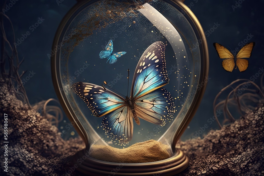 Aufkleber transcending time and space - a mystical journey with a magical butterfly generative ai