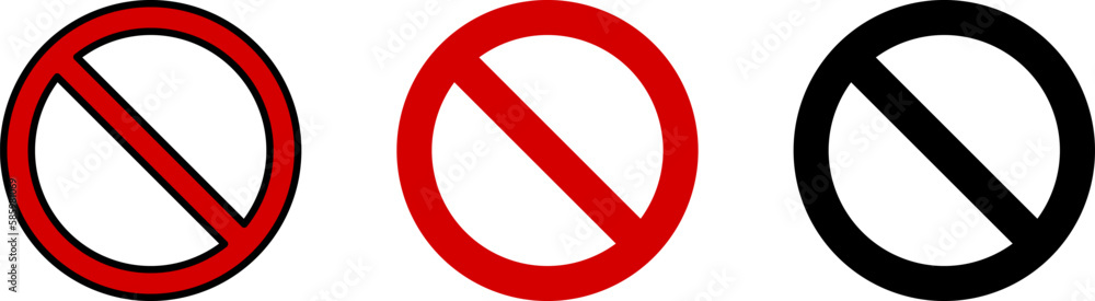 Poster red no sign general prohibition restricted or forbidden circle-backslash icon set. vector image.