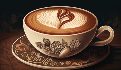 Vintage-Style Illustration of a Steaming Coffee
