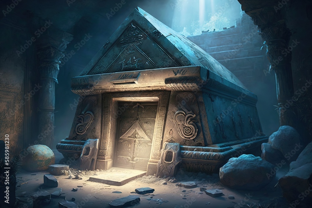 Poster unlocking the mystical secrets of the slumbering tomb generative ai