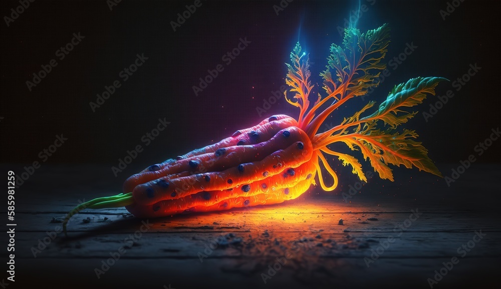 Poster the moody glow of a fiery neon carrot generative ai