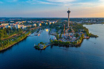 Aerial view of Särkänniemi  amusement park in Tampere, Finland.