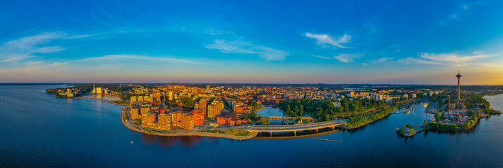 Panorama view of SГ¤rkГ¤nniemi amusement park and town of Tampere, Finland