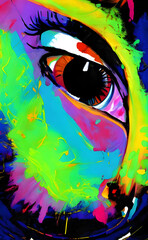 Auge einer Frau, fantastische expressive Farben, Digitalkunst