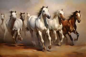 Fototapeta na wymiar illustration paintings seven horses of successful unique wall paintings
