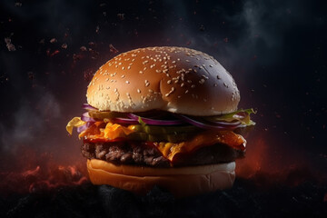 Fototapeta na wymiar huge, delicious and tasty burger.