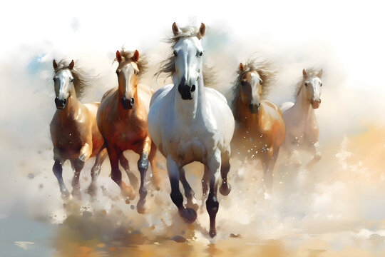 illustration paintings five horses of successful unique wall paintings