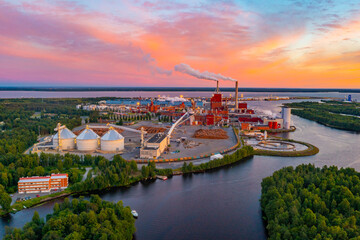 Panorama view of a paper mill in Finnish town Oulu