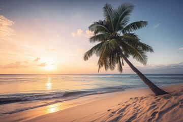 Obraz na płótnie Canvas Sunset on a beach, Tropical island Generative AI