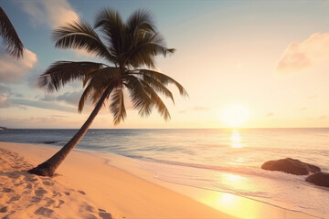 Fototapeta na wymiar Sunset on a beach, Tropical island Generative AI