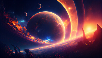 Obraz na płótnie Canvas Space background with planets. Generative Ai. 