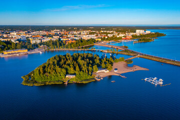 Sunset panorama view of Finnish town Vaasa