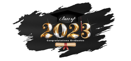 Class of 2023 Vector text for graduation silver and gold design, congratulation event, T-shirt, party, high school or college graduate. Lettering for greeting, invitation card
