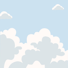 Sunny background, blue sky with white clouds and sunbeams, illustration for background design