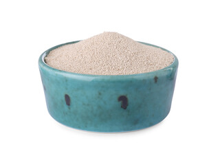 Bowl of active dry yeast isolated on white