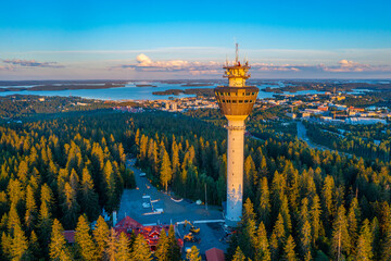 Puijo tower and panorama of Finnish town Kuopio