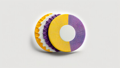 White, purple and yellow poker chips on a light background. Generative AI