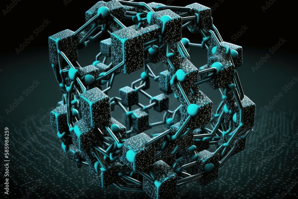 Poster abstract digital chain or circuit. blockchain concept. ai generated
