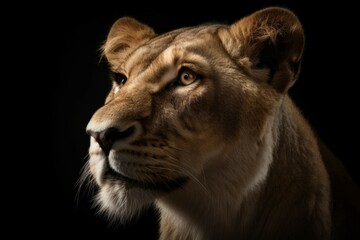 Obraz na płótnie Canvas Beautiful lioness close-up, studio shot. AI generated, human enhanced