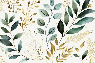 Watercolor illustration with green leaves. AI generated, human enhanced