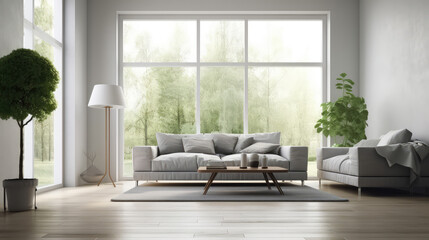 Moderm simple interior room design with sofa, Generative AI design