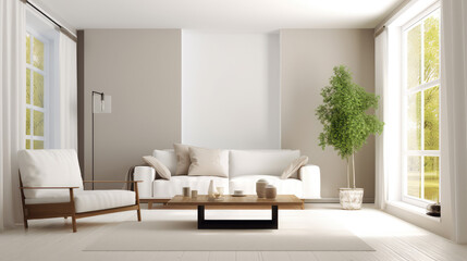 Naklejka na ściany i meble Modern interior design of apartment with white sofa, Generative AI design