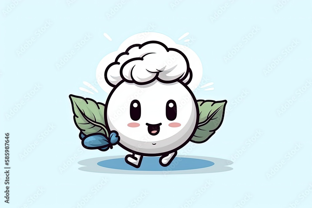 Poster white ball with a leaf on its back against a colored background created with Generative AI technology