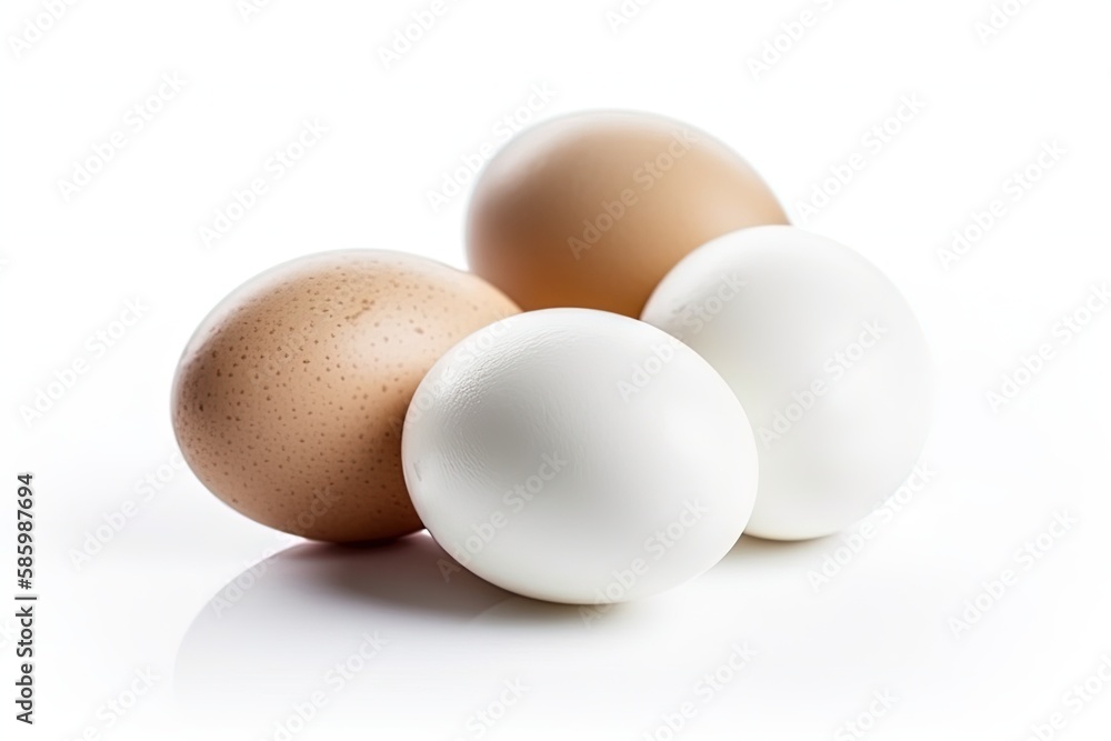 Poster illustration of three eggs side by side on a white background created with generative ai technology