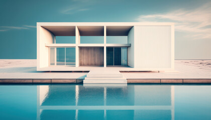 Fototapeta na wymiar The modern house in the beach by day. Generative AI