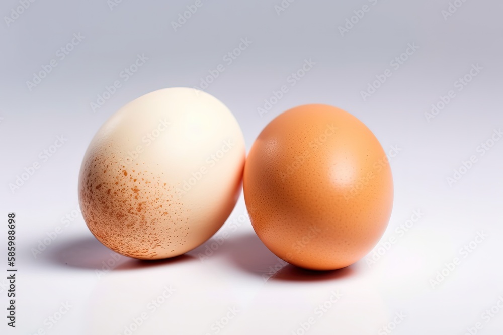 Poster illustration of two fresh eggs on a clean white background created with generative ai technology