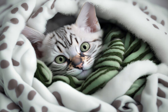 Bengal kitten on a blanket Generative AI