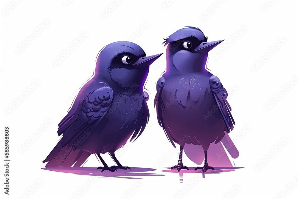 Aufkleber illustration of two birds standing side by side in a purple color scheme created with generative ai 