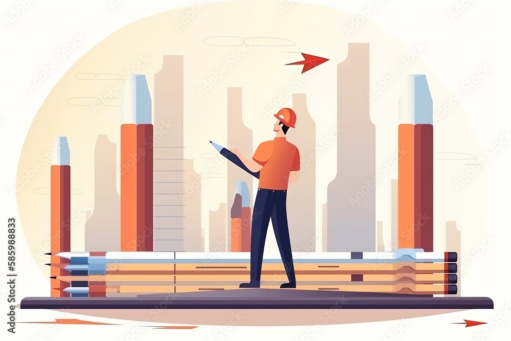 Poster man holding a tablet while standing on a platform created with generative ai technology