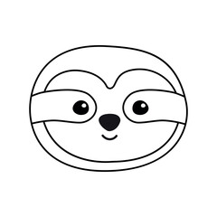 Vector flat hand drawn outline sloth face isolated on white background