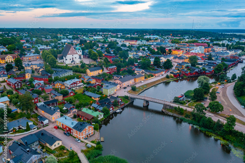 Wall mural sunset panorama view of finnish town porvoo