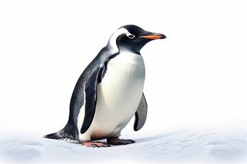 Fototapeta premium cute penguin standing on a snowy white background created with Generative AI technology