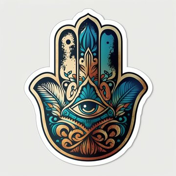 Hamsa hand symbol sticker. Generative AI