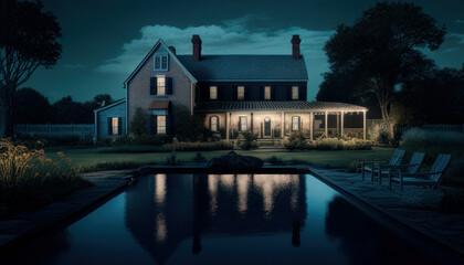 The dream house in the field at night. Generative AI