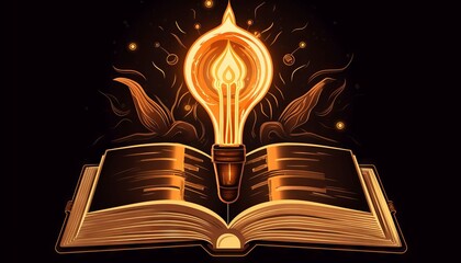 book and lightbulb icon glowing together, symbolizing the enlightening and transformative effects of education. Generative ai - obrazy, fototapety, plakaty