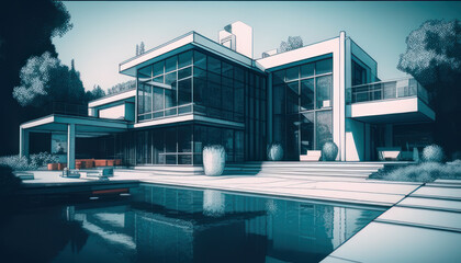 Modern house design sketch. Generative AI