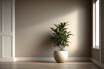 Fototapeta na wymiar Empty Room Interior Background Beige Wall with Plant on Pot. Generative AI.