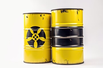 Illustration of yellow barrels labeled with radioactive symbol created with Generative AI technology
