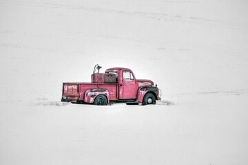 Obraz premium Closeup shot of a stranded truck in the snow in Washington, USA