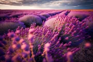 Obraz premium Lavender field background. Generative AI