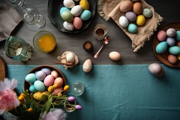 Fototapeta na wymiar Easter eggs hand-painted on a table, generative AI